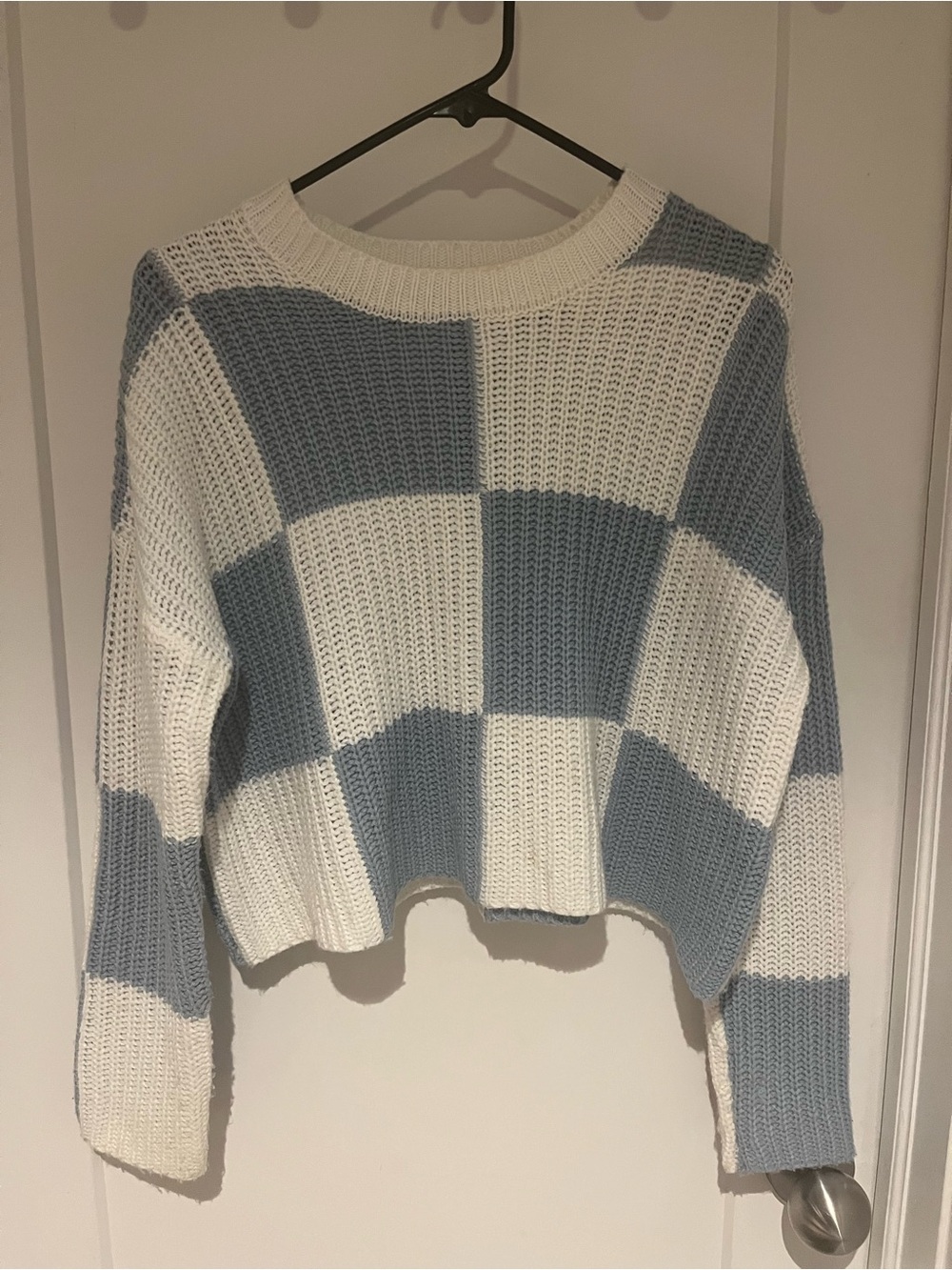 moon & madison Blue and White Checkered Crewneck Sweater